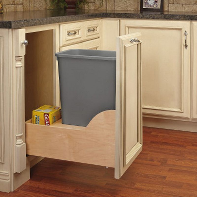 Rev-A-Shelf Pullout Trash Can for Kitchen Cabinet 50 Quart 12.5 Gallon Bottom Mount, Rear Storage, Undermount Soft-Close Slides, Silver, 4WCSC-155DM-1, 2 of 7