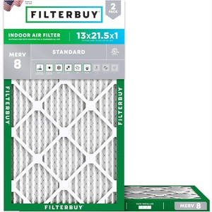 Filterbuy 13x21.5x1 Air Filter (2-Pack), Pleated MERV 8 Dust Defense Replacement HVAC AC Furnace Filters (Actual Size: 12.88 x 21.50 x 0.75) - 1 of 4