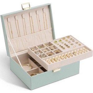 2-Layer Jewelry Box with Removable Tray, Large Cream White Organizer for Necklaces, Earrings, Rings, Gift for Women - 1 of 4
