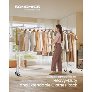 Silver£¬ Chrome - Plated Clothes Rack with Wheels Heavy Duty, Extendable Hanging Rod, 243 lb Load Capacity, Size: 17.7 x (63 - 78.7) x 64.1 Inches - 1 of 4