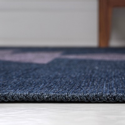 Navy and Purple Geometric Chenille 4' x 6' Washable Rug