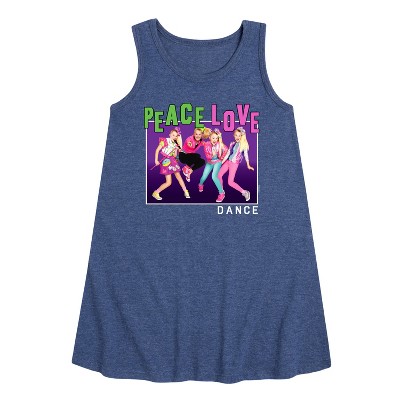 JoJo Siwa Peace Love Dance Graphic Sleeveless Aline Dress - Heather Navy - Large