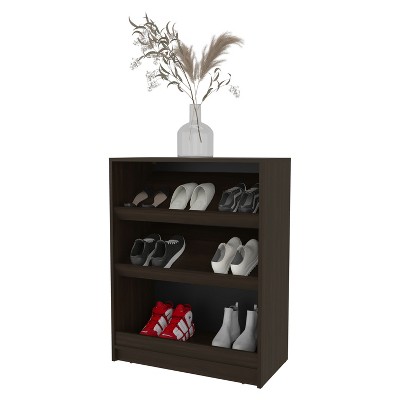 Vynxaria Contemporary Shoe Rack, Open Storage, 3-Tier, Wengue Finish