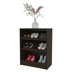 Vynxaria Contemporary Shoe Rack, Open Storage, 3-Tier, Wengue Finish - 1 of 4