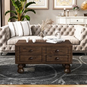 GDFStudio Snyder Vintage Solid Wood Coffee Table with 4 Drawers - 1 of 4