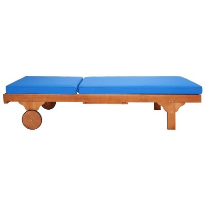 Eucalyptus Wood Newport Chaise Lounge with Royal Blue Cushion and Side Table