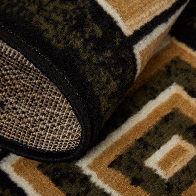 Black Geometric Memory Foam Stain-Resistant Area Rug