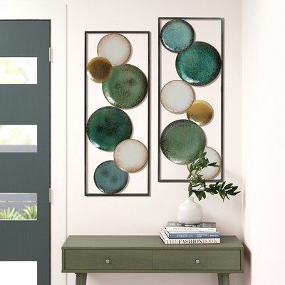 Set of 2 Multicolor Coastal Abstract Geometric Iron Wall Panels