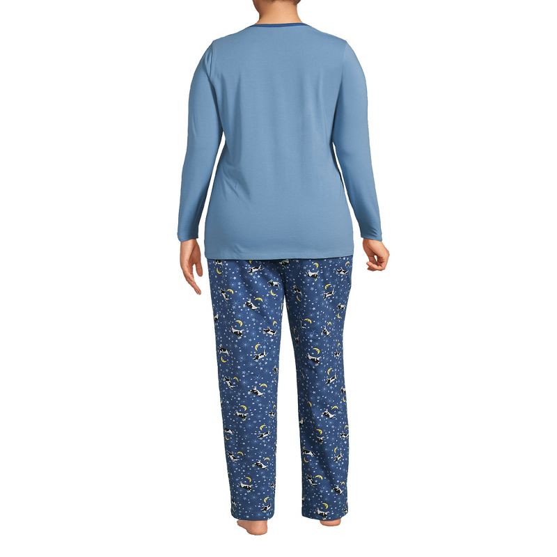 Lands' End Women's Knit Pajama Set Long Sleeve T-Shirt and Pants, 2 of 6