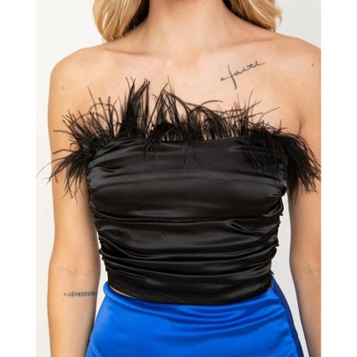 Women's Cropped Gathered Feather Top - Cloud Ten