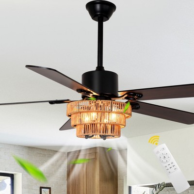 Bella Depot 52" Farmhouse Black Gold Ceiling Fan with Light and Remote 6-speed Rustic Cage Ceiling Fan