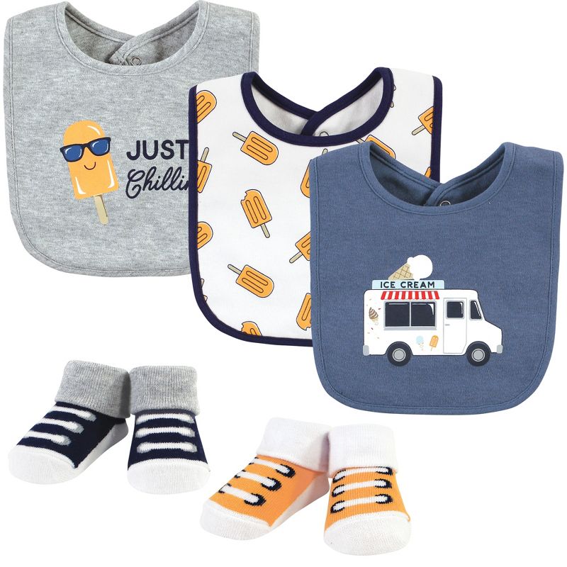 Hudson Baby Infant Boy Cotton Bib and Sock Set, Ice Cream Truck, One Size, 1 of 9