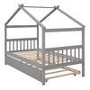 Full Size House Bed with Twin Trundle, Wooden Full House Bed with Headboard Roof Bedroom Furniture for Boys Girls Teens (Mattress Not Included) Gray - 3 of 4