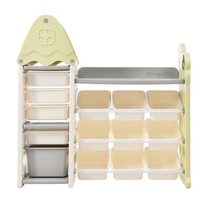 Kids Bookshelf Toy Storage Box, Multifunctional Toy Storage Cabinet With 14 Cubies For Nursery Kids Room Playroom
