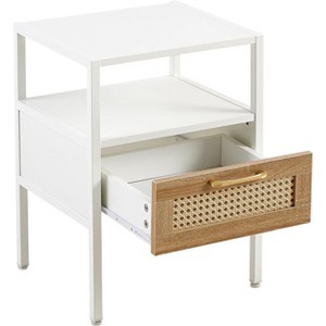 Rattan Accent Center Table, MDF+Metal 2 PCS 15.74 inches White Modern Center Rectangular Storage Coffee Table with Adjustable Shelves for Bedroom - 1 of 4