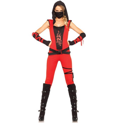 Show off your killer sense of style in this sleek ninja costume at your  next costume party. Featuring a red bodysuit decorated with ties and a  dragon ...