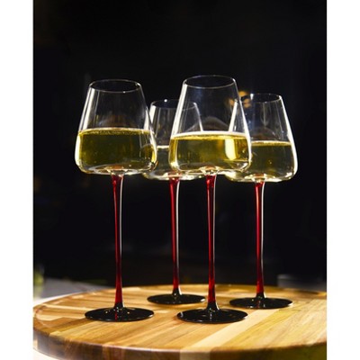 Elegant Red Stem Lead-Free Crystal Wine Glasses Set of 4