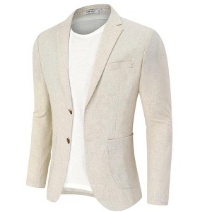 Men's Casual Blazer Linen Sport Coat Two Button Lightweight Jackets Business Daily Suit - 1 of 4
