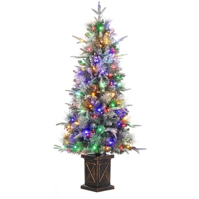 4.5 ft Pre-Lit Artificial Christmas Tree, Decorative Holiday Tree with LED Lights, Urn Base