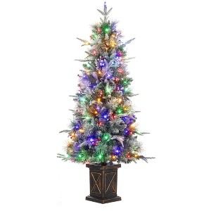 4.5 ft Pre-Lit Artificial Christmas Tree, Decorative Holiday Tree with LED Lights, Urn Base - 1 of 4