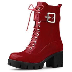 Allegra K Women's Zip Platform Lace Up Round Toe Chunky Heel Combat Boots - 1 of 4