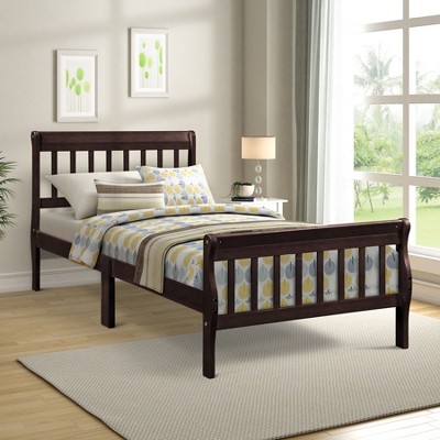 NicBex Twin Platform Bed Frame with Headboard and Footboard,Sleigh Bed for Kids,Panel Bed Mattress Foundation,Easy Assembly,Under Bed Storage,Espresso
