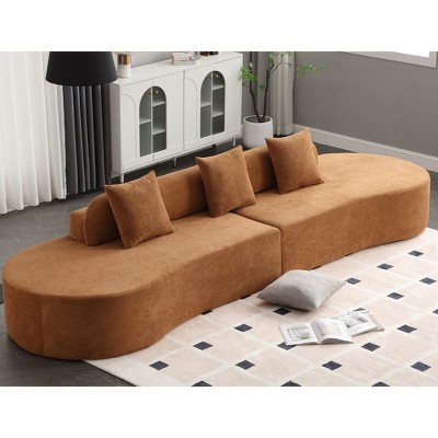 Modern Curved Modular Sofa w/3 Pillows - Plush Terrycloth, Minimalist, No Assembly, for Living Room, Apartment