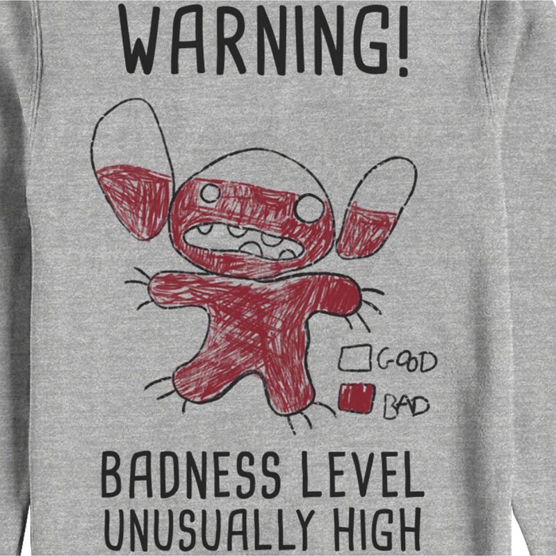 Men's Lilo & Stitch Badness Level Warning Sketch Sweatshirt, 2 of 5
