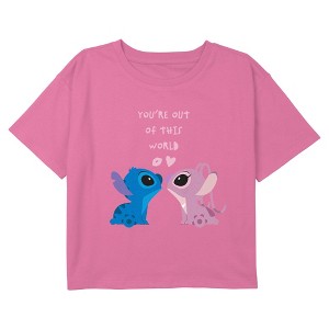 Girl's Lilo & Stitch You're Out of This World Couple Cropped T-Shirt - 1 of 3