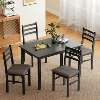 Resenkos 5-Piece Farmhouse Dining Set with Table and 4 Upholstered Chairs, Black