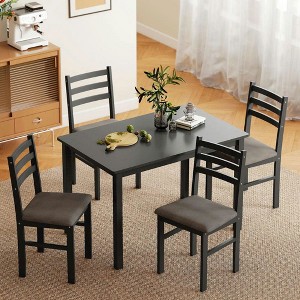 Resenkos 5-Piece Farmhouse Dining Set with Table and 4 Upholstered Chairs, Black - 1 of 4