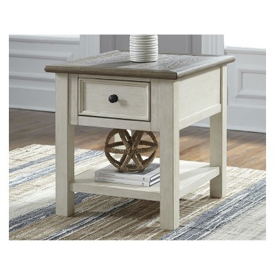 Two-Tone Brown and White Rectangular Wood End Table with Storage