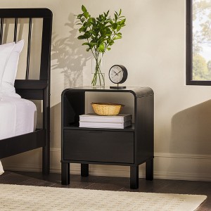 Gulches Martha Stewart Lily Pond Collection Nightstand Toasted Almond, Synthetic Cane Drawer, Open Shelf, 22"W x16"D x26"H - 1 of 4