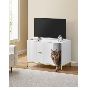 Feandrea Litter Box Enclosure, Modern Cat Litter Box Furniture Hidden, Cat House, Side End Table, 35.4 x 18.9 x 24.2 Inches, White and Gold - 1 of 4