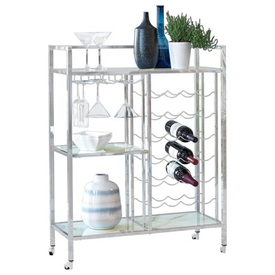 Coaster Derion Glass Shelf Serving Cart with Casters Chrome