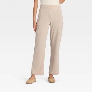 Women's Super Soft Cargo Straight Leg Lounge Pants with pockets - A New Day™ Oatmeal Heather - 1 of 3