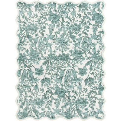 36"x56" Blue Feather Faux Fur Scalloped Indoor Accent Rug
