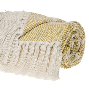HomeRoots Yellow Woven Cotton Striped Throw Blanket - 1 of 4