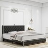 Okak Platform Bed Frame Diamond Button Upholstered Bed with Adjustable Height Headboard & USB Charger Music Speaker Star Projector - 3 of 4