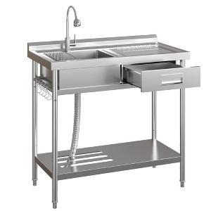 Freestanding Stainless Steel Laundry Utility Sink 40" Single Bowl with Right Drawer, 360° Swivel Hot & Cold Faucet, Multifunctional Storage - 1 of 4