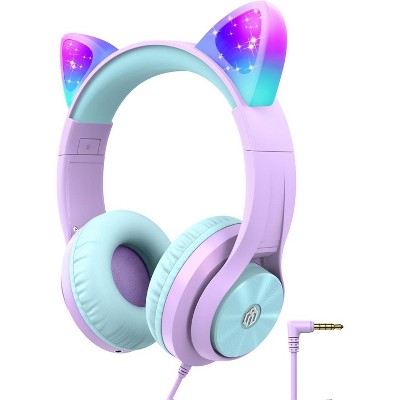 iClever Kids Headphones with Cat Ear Led Light Up, Safe Volume Limite Kids Wired Headphones with FunShare Foldable Over-Ear Headphones for