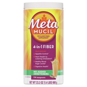 Metamucil, Daily Psyllium Husk Powder Supplement, Sugar-Free Powder, 4-in-1 Fiber for Digestive Health, No Added Sweetener, 114 teaspoons - 1 of 4