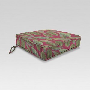 Outdoor Boxed Edge Seat Cushion - Red with Green Leaves - Jordan Manufacturing