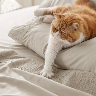Beige Queen Size Soft Embossed Microfiber Sheet Set