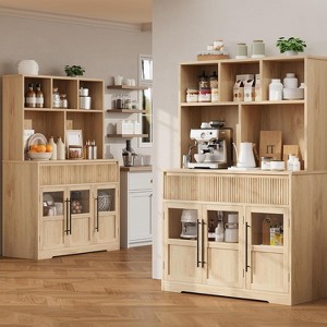 60'' Kitchen Pantry Cabinet, Tall Kitchen Cabinet Pantry Cabinet with Glass Doors, Kitchen Cabinet with Drawers Coffee Bar Table - 1 of 4