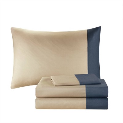 Navy and Taupe Plaid Twin Microfiber Bed in a Bag Set