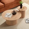 Set of 2 Round Side Table and Coffee table Circle Small Accent Table for Living Room Mid Century Circle Table Oak - 2 of 4