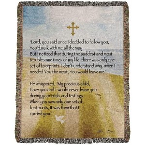 Manual Woodworks and Weavers Faith Throw Blanket – Footprints Walk with Me Poem, Coastal Tapestry, 50x60 in - 1 of 3