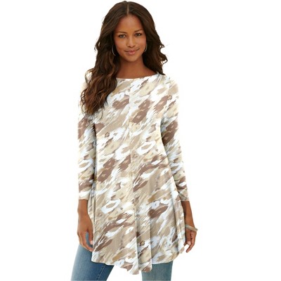 Roaman's Women's Plus Size Boatneck Swing Ultra Drape Tunic