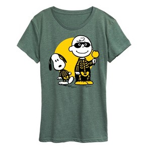 Women's - Peanuts - Charlie And Snoopy Skeleton Short Sleeve Graphic T-Shirt - 1 of 4